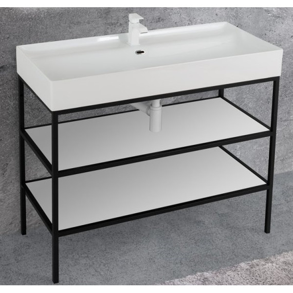 Тумба напольная с раковиной Cezares CADRO-120/46/73-2C-PIA-MET-ST 120 см, черный/белый - фото 