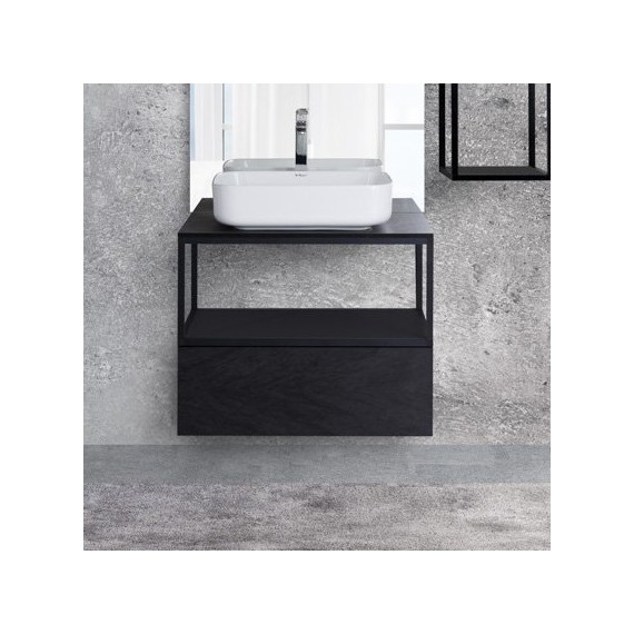 Тумба подвесная со столешницей Cezares CADRO-70/46/30-1C-SO-MET 70 см, черный - фото 