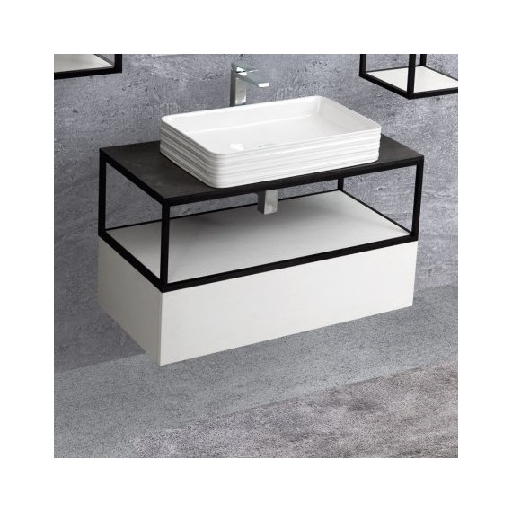 Тумба подвесная со столешницей Cezares CADRO-70/46/30-1C-SO-MET 70 см, черный/белый - фото 