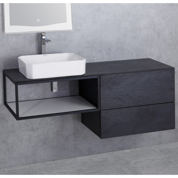 Тумба подвесная со столешницей Cezares CADRO-70/46/30-1C-SO-MET 140 см, черный - фото 