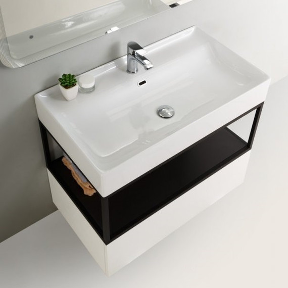 Тумба подвесная с раковиной Cezares CADRO-120/46/30-1C-SO-MET-ST 120 см, черный/белый - фото 