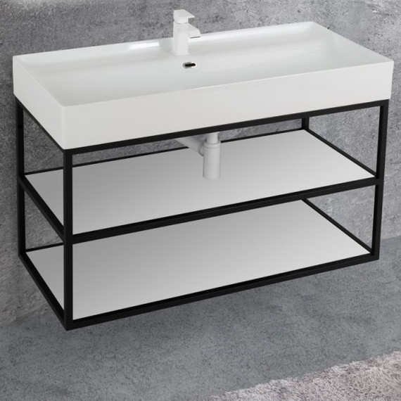 Тумба подвесная с раковиной Cezares CADRO-80/46/58-2C-SO-MET-ST 80 см, черный/белый - фото 