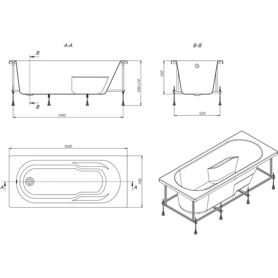 Ванна акриловая Roca Genova N 160x70 см ZRU9302973, Размер - мм: 1600х700 - фото 8