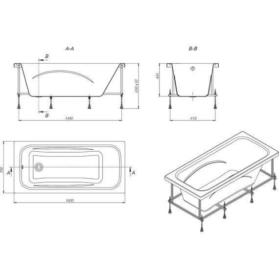 Ванна акриловая Roca Line 160x70 см ZRU9302985, Размер - мм: 1600х700 - фото 9