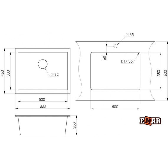 Кухонная мойка Emar EMQ-1555.P, морион, Цвет производителя: морион - фото 2