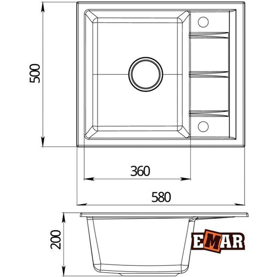 Кухонная мойка Emar EMQ-1580.Q, барит, Цвет производителя: барит - фото 3