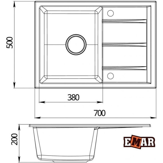 Кухонная мойка Emar EMQ-1700.Q, морион - фото 2