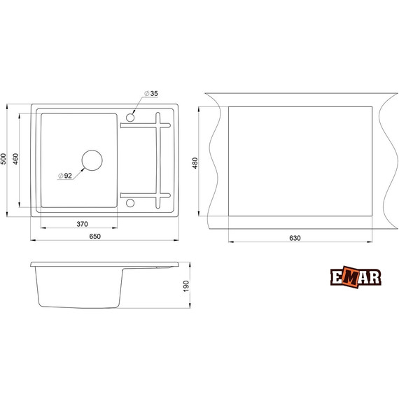 Кухонная мойка Emar EMQ-1650.Q, антрацит, Цвет производителя: антрацит - фото 2