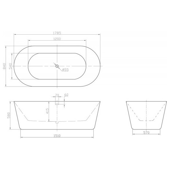 Ванна отдельностоящая BelBagno BB306-1785  180х85 см, Размер - мм: 1800х850 - фото 5