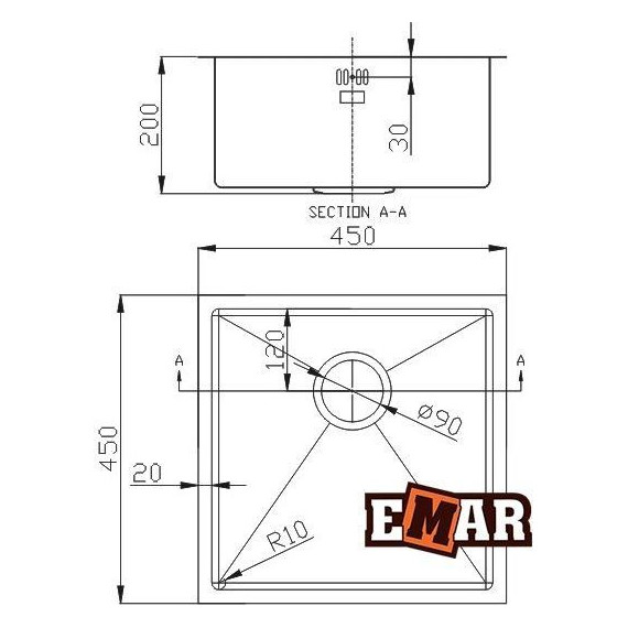 Кухонная мойка Emar EMB-112 1,2 мм, медь, Цвет производителя: медь - фото 2