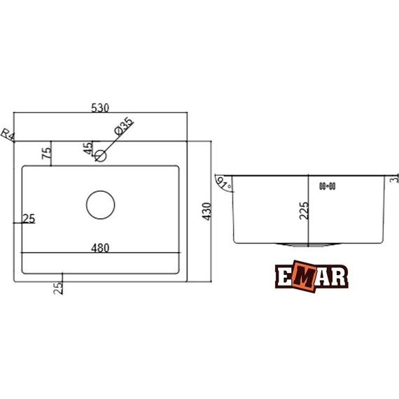 Кухонная мойка Emar EMB-115 1,2 мм, медь, Цвет производителя: медь - фото 2