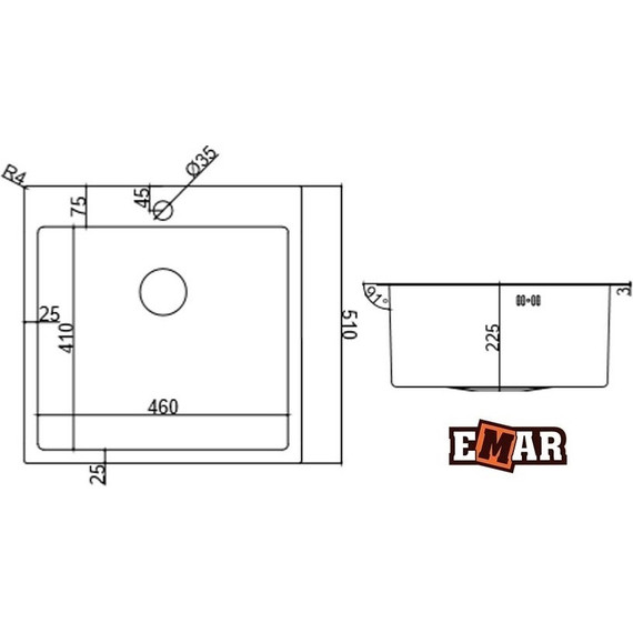 Кухонная мойка Emar EMB-116 1,2 мм, nano сатин, Цвет производителя: nano сатин - фото 2