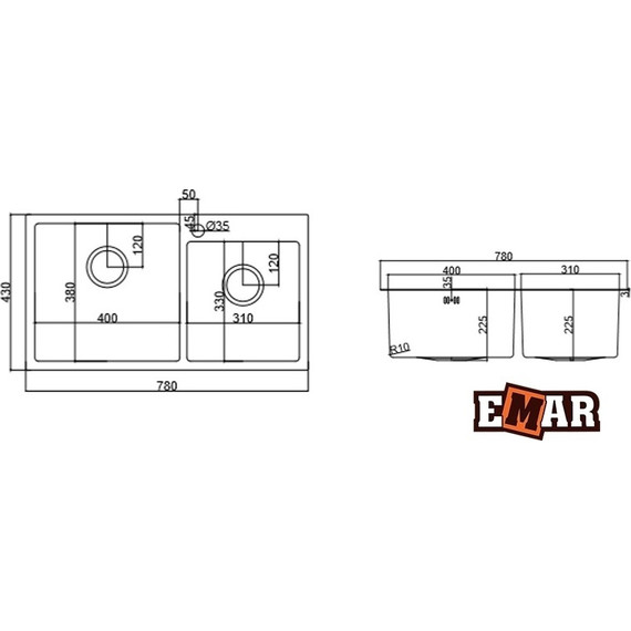 Кухонная мойка Emar EMB-210 1,2 мм, медь, Цвет производителя: медь - фото 2
