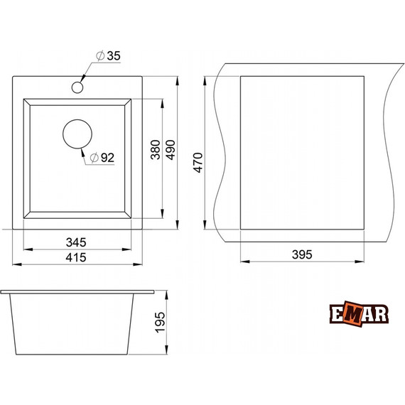 Кухонная мойка Emar EMQ-1415.Q, морион, Цвет производителя: морион - фото 2