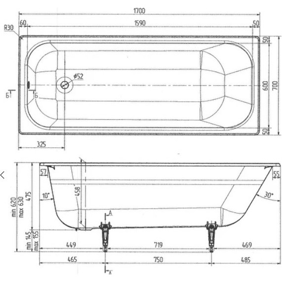 Ванна чугунная Wotte Start 170х70 см (без ручек) - фото 7