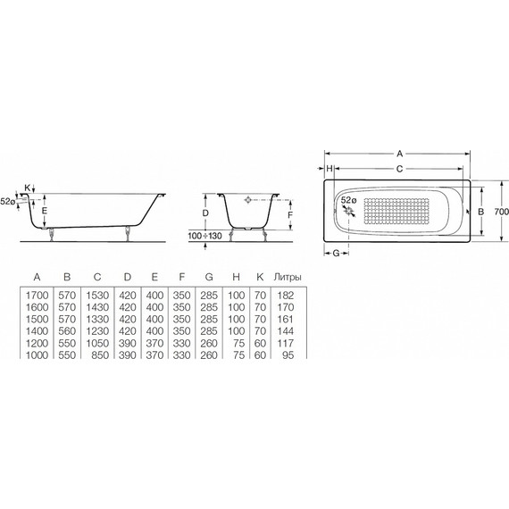 Ванна чугунная Roca Continental 170x70 см 21291100R с антискользящим покрытием - фото 5