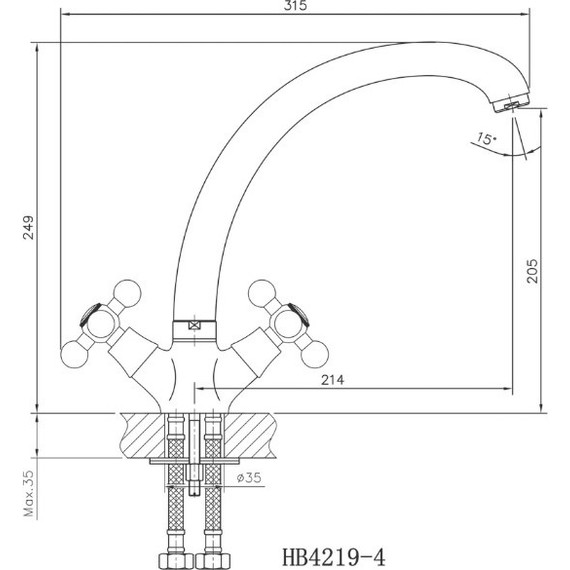 Смеситель для кухни Haiba HB4219-4, бронза - фото 2