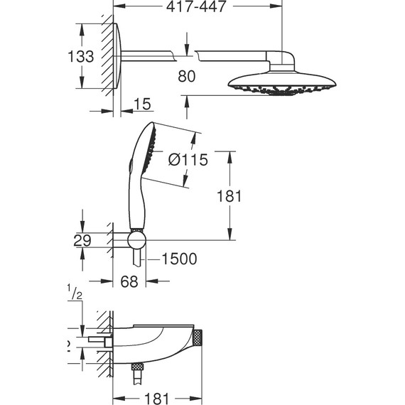 Душевая система для душа с термостатом Grohe Rainshower SmartControl 360 DUO 26443LS0, белая луна - фото 4