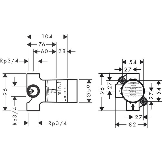 Скрытая часть запорного/переключающего вентиля Hansgrohe Trio 15981180 - фото 2