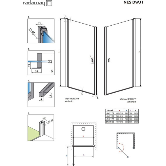 Душевая дверь Radaway Nes Black DWJ I 70 см 10026070-54-01R, черный/прозрачное - фото 8
