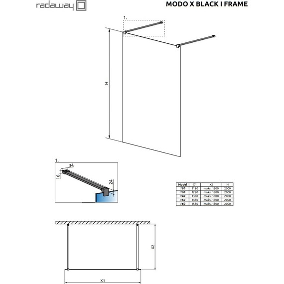Душевая перегородка Radaway Modo X Black I Frame 130х200 см 388334-54-58 (стекло 10 мм), черный/прозрачное - фото 4