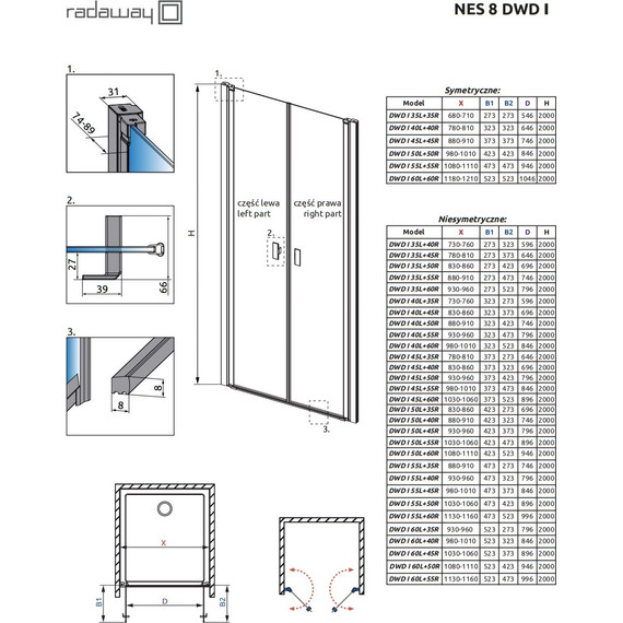 Душевая дверь Radaway Nes 8 Black DWD I 35L+60R 95 см (стекло 8 мм), черный/прозрачное - фото 6