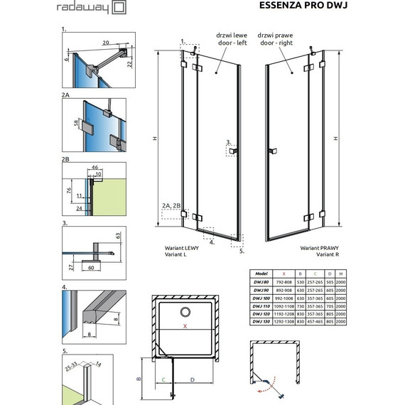 Душевая дверь Radaway Essenza Pro Gold DWJ 100 см 10099100-09-01R, золото/прозрачное - фото 8