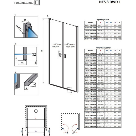 Душевая дверь Radaway Nes 8 DWD I 45L+50R 95 см (стекло 8 мм), хром/прозрачное - фото 7