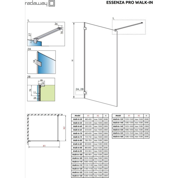 Душевая перегородка Radaway Essenza Pro Gold Walk-in 85х200 см 10103085-09-01, золото/прозрачное - фото 7