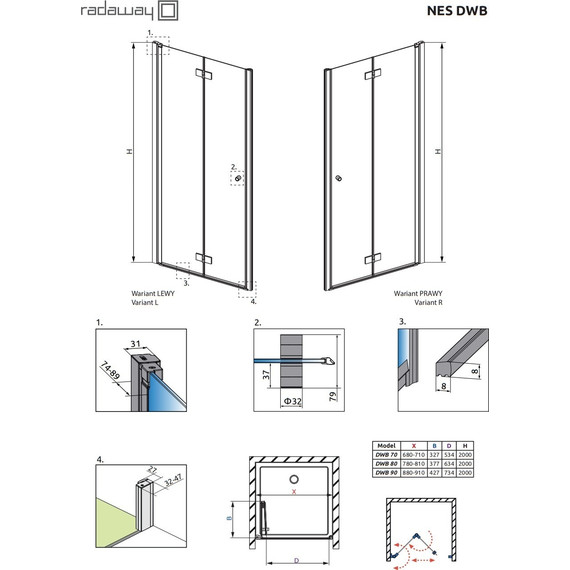 Душевая дверь Radaway Nes DWB 70 см 10029070-01-01L, хром/прозрачное - фото 9
