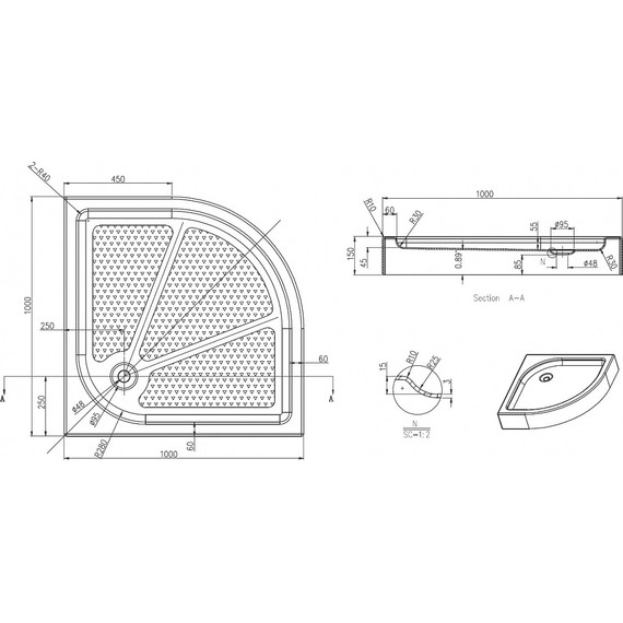Акриловый поддон Azario 100х100 см P210 R/L - фото 2