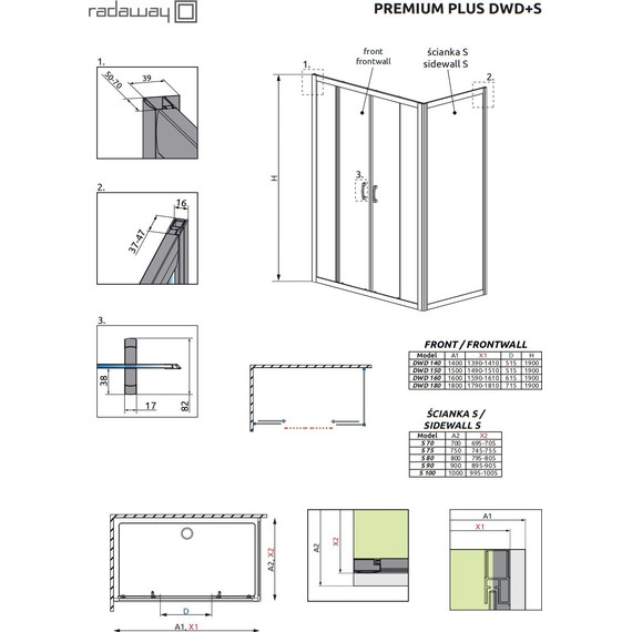 Душевое ограждение Radaway Premium Plus DWD+S 160х90 см, хром/прозрачное - фото 9