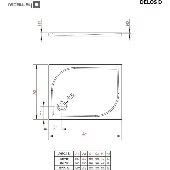 Поддон акриловый Radaway Delos D 90х75 см 4D97545-03 - фото 3