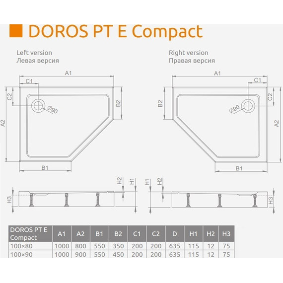 Поддон акриловый Radaway Doros PT E Compact 100х90 см SDRPTP1090-05L - фото 3