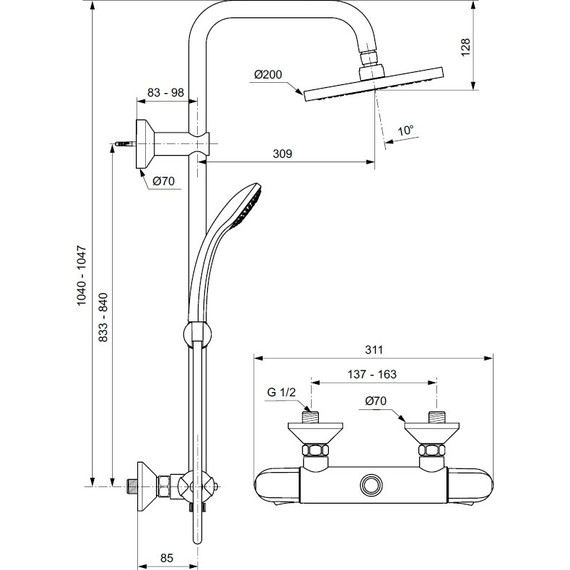 Душевая стойка с термостатом Ideal Standard IdealRain Eco TH A6421AA - фото 3