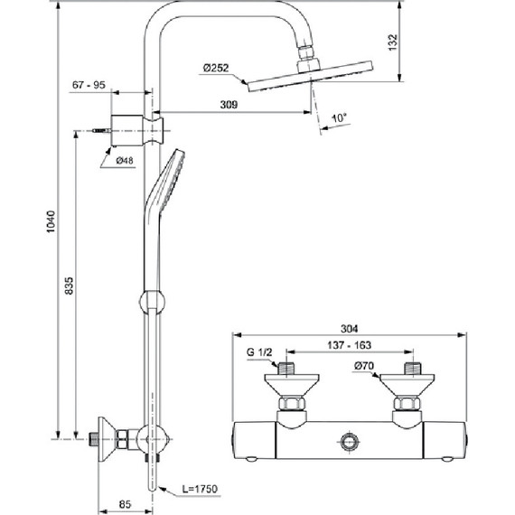Душевая стойка с термостатом Ideal Standard IdealRain Eco Evo A6942AA - фото 2