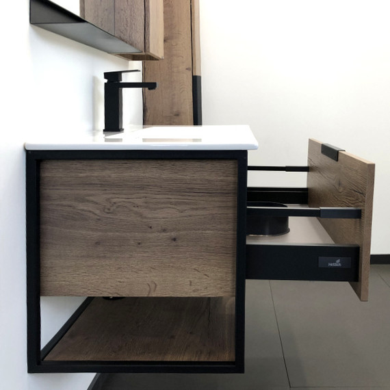 Тумба подвесная с раковиной Comforty Бонн 90 см, дуб тёмный - фото 5