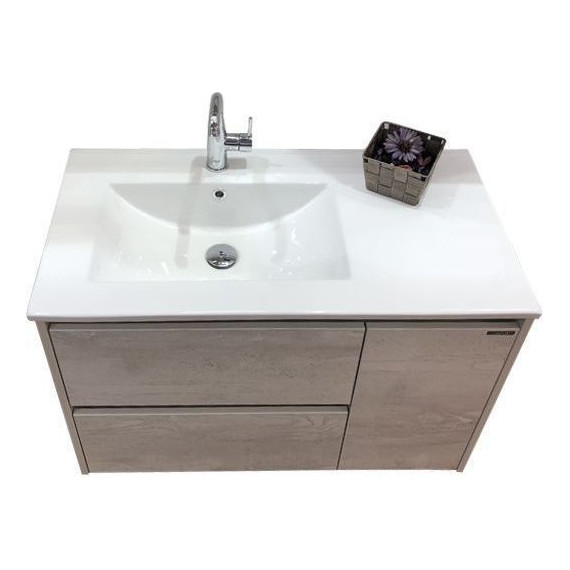 Тумба подвесная с раковиной Comforty Бремен 90 см, дуб белый - фото 9