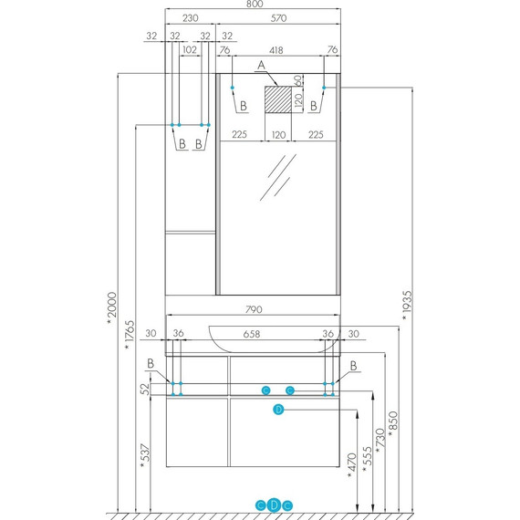 Модуль подвесной Акватон Мишель 23 см 1A244303MIX30, фьорд/дуб рустикальный - фото 6