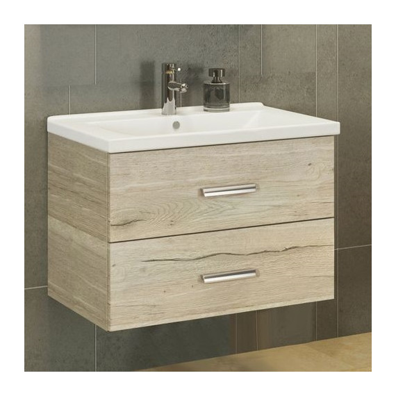 Тумба подвесная с раковиной Comforty Парма 80 см, дуб дымчатый - фото 