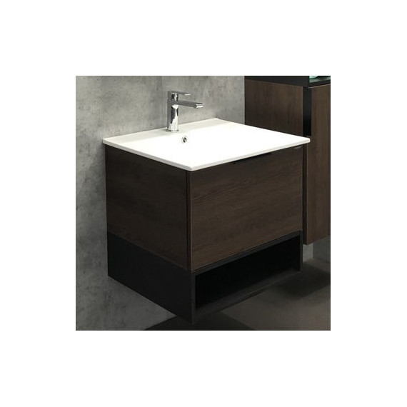 Тумба подвесная с раковиной Comforty Франкфурт 60 см (раковина 60Е), дуб шоколадно-коричневый - фото 