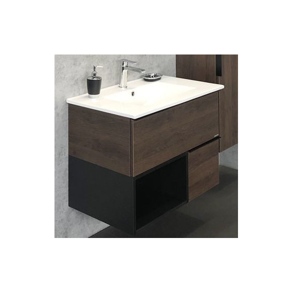 Тумба подвесная с раковиной Comforty Франкфурт 75 см (раковина белая) дуб шоколадно-коричневый - фото 