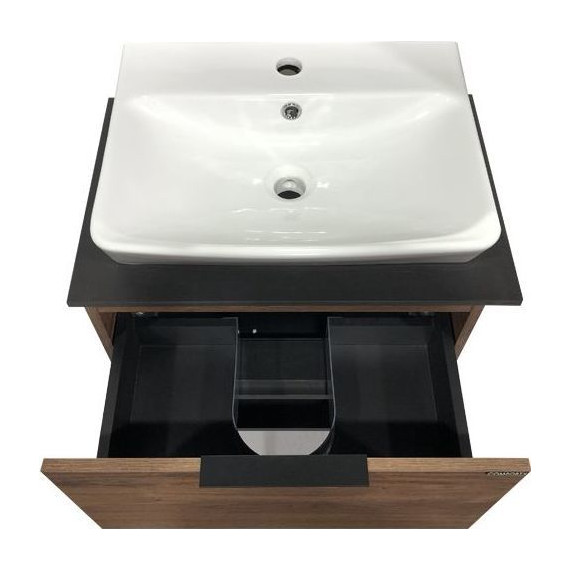 Тумба подвесная с раковиной Comforty Штутгарт 60 см (раковина 9055RA-50), дуб тёмно-коричневый - фото 9