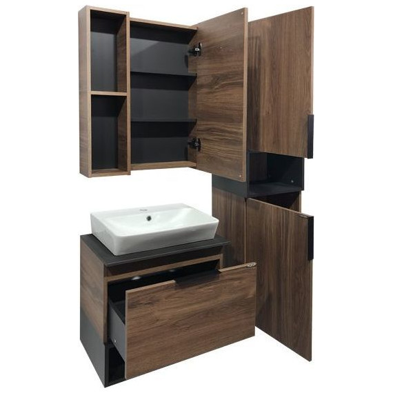 Тумба подвесная с раковиной Comforty Штутгарт 60 см (раковина 9055RA-50), дуб тёмно-коричневый - фото 8