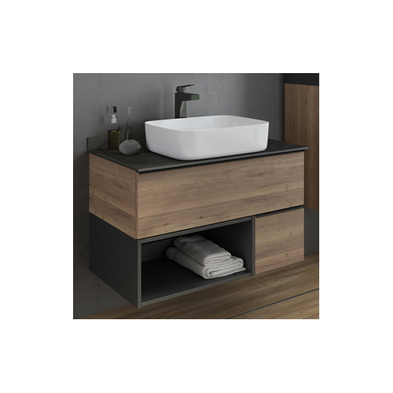 Тумба подвесная с раковиной Comforty Штутгарт 90 см, дуб тёмно-коричневый - фото 