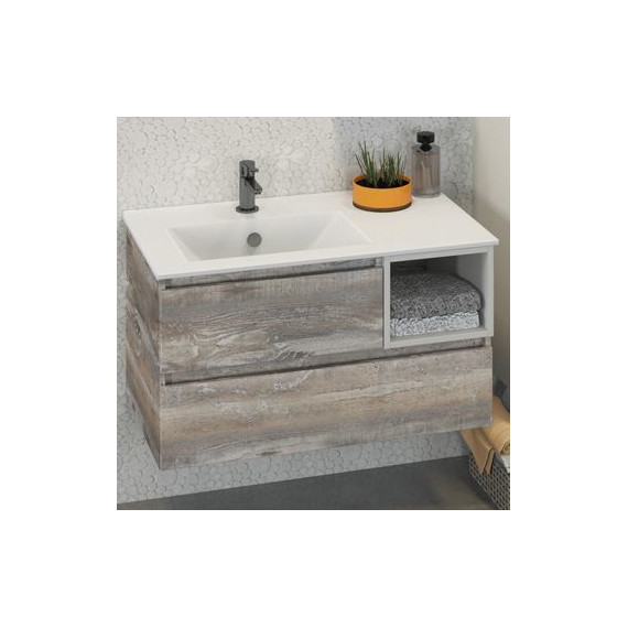 Тумба подвесная с раковиной Comforty Турин 90L см, дуб бежевый - фото 