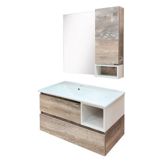 Тумба подвесная с раковиной Comforty Турин 90L см, дуб бежевый - фото 8