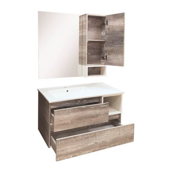 Тумба подвесная с раковиной Comforty Турин 90L см, дуб бежевый - фото 9