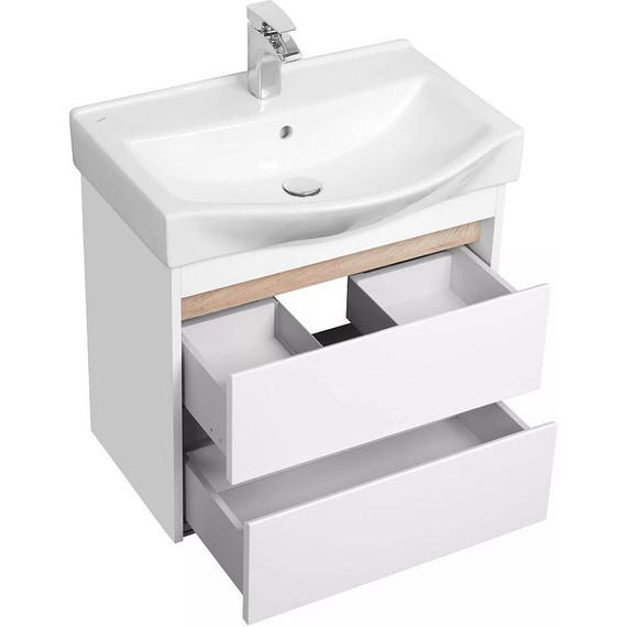 Тумба подвесная с раковиной Акватон Нортон 65 см 1A2488K0NT010, белый/дуб эндгрейн - фото 7
