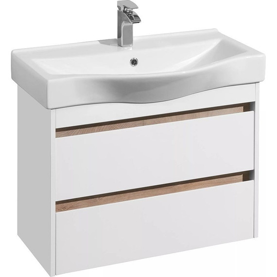 Тумба подвесная с раковиной Акватон Нортон 80 см 1A2489K0NT010, белый/дуб эндгрейн - фото 